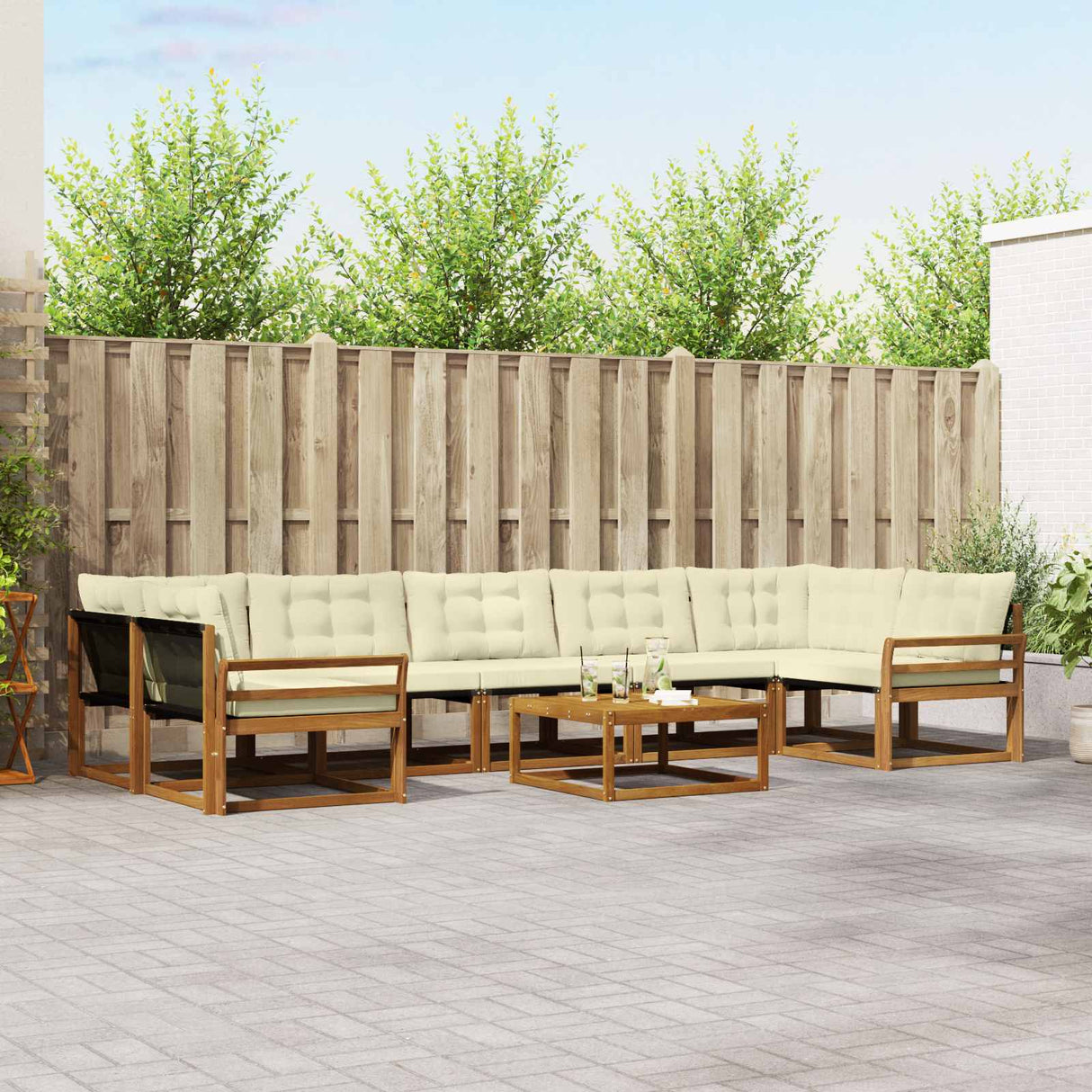 vidaXL Buiten bank set met kussen 8 pcs Natuurlijk en Crème