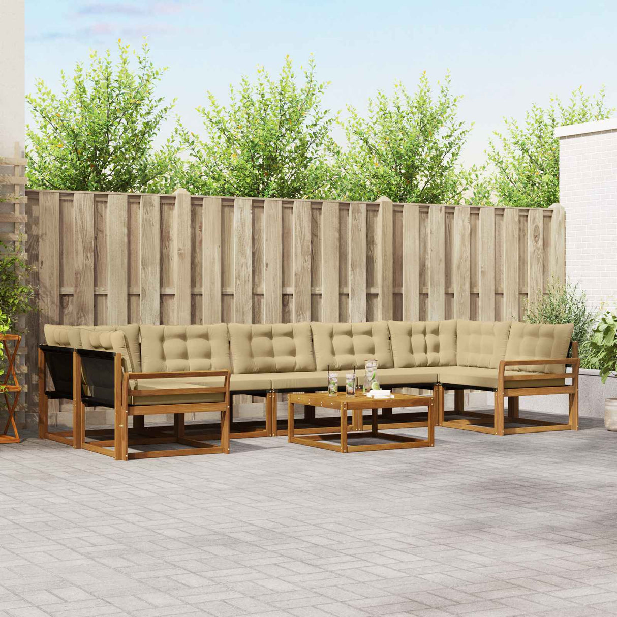vidaXL Buiten bank set met kussen 8 pcs Natuurlijk en Crème