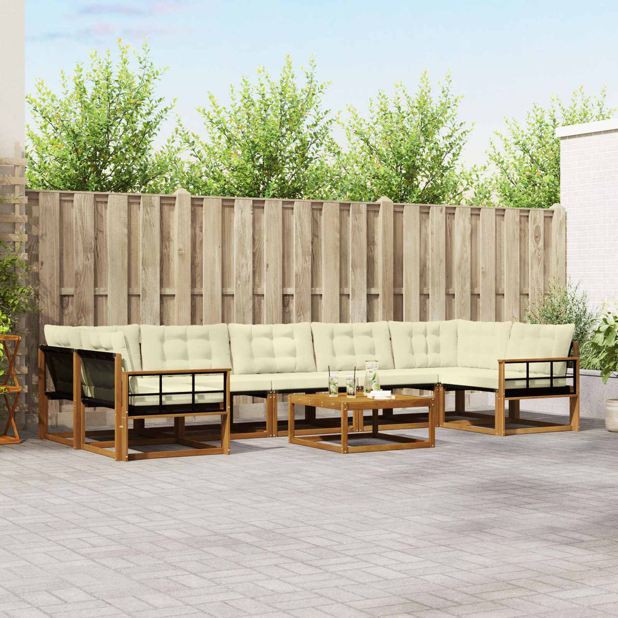vidaXL Buiten bank set met kussen 8 pcs Natuurlijk en Crème