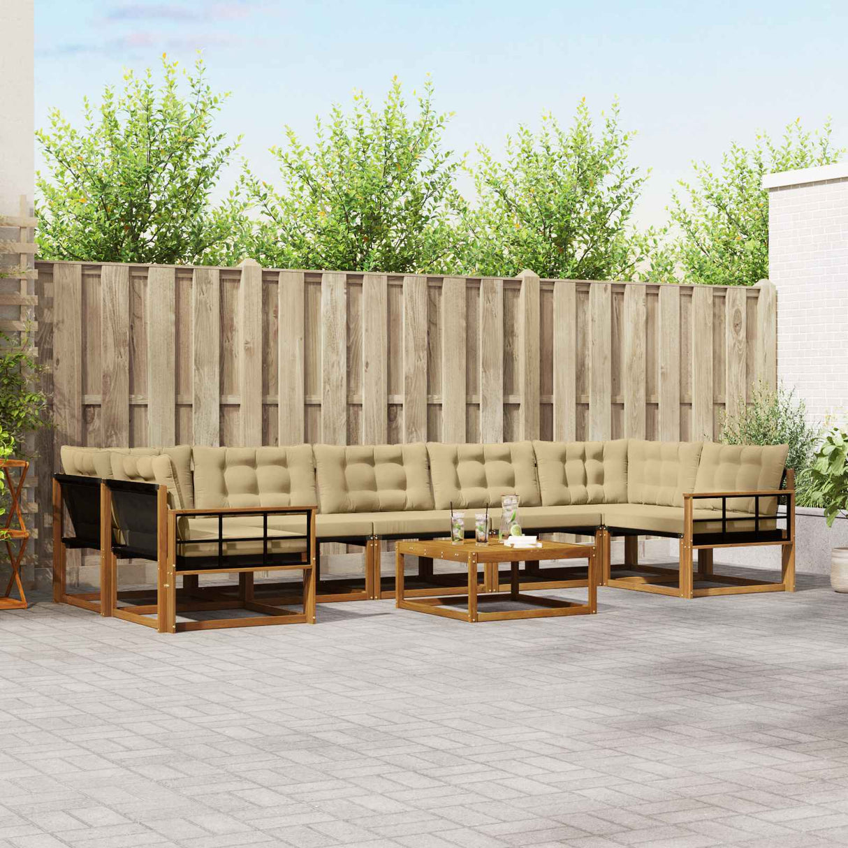 vidaXL Buiten bank set met kussen 8 pcs Natuurlijk en Crème