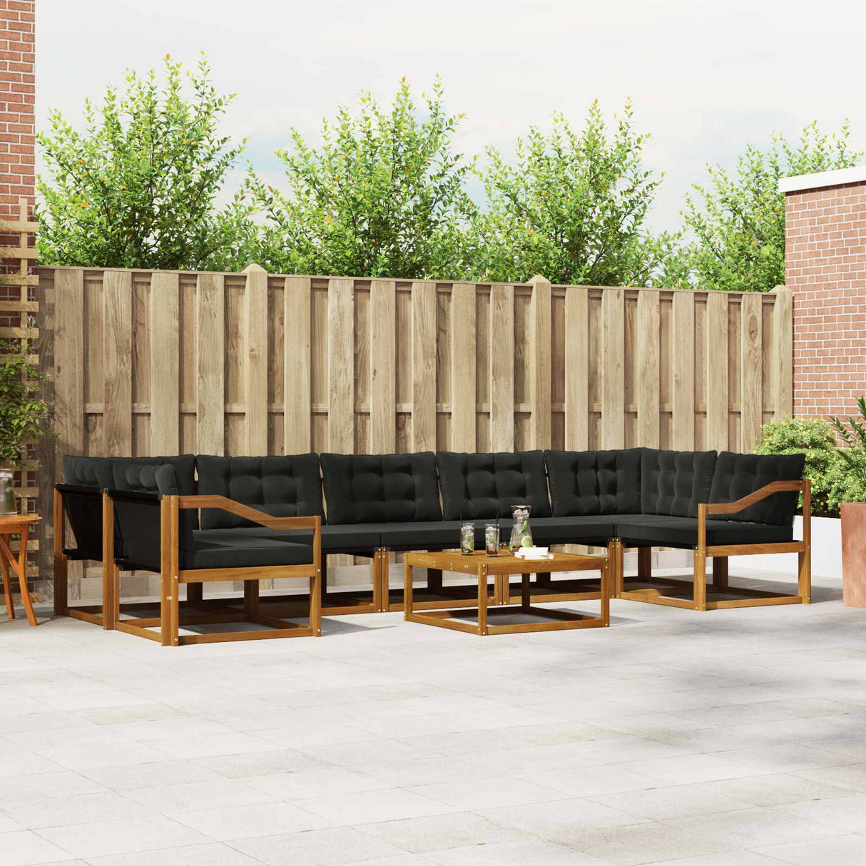 vidaXL Buiten bank set met kussen 8 pcs Natuurlijk en Crème