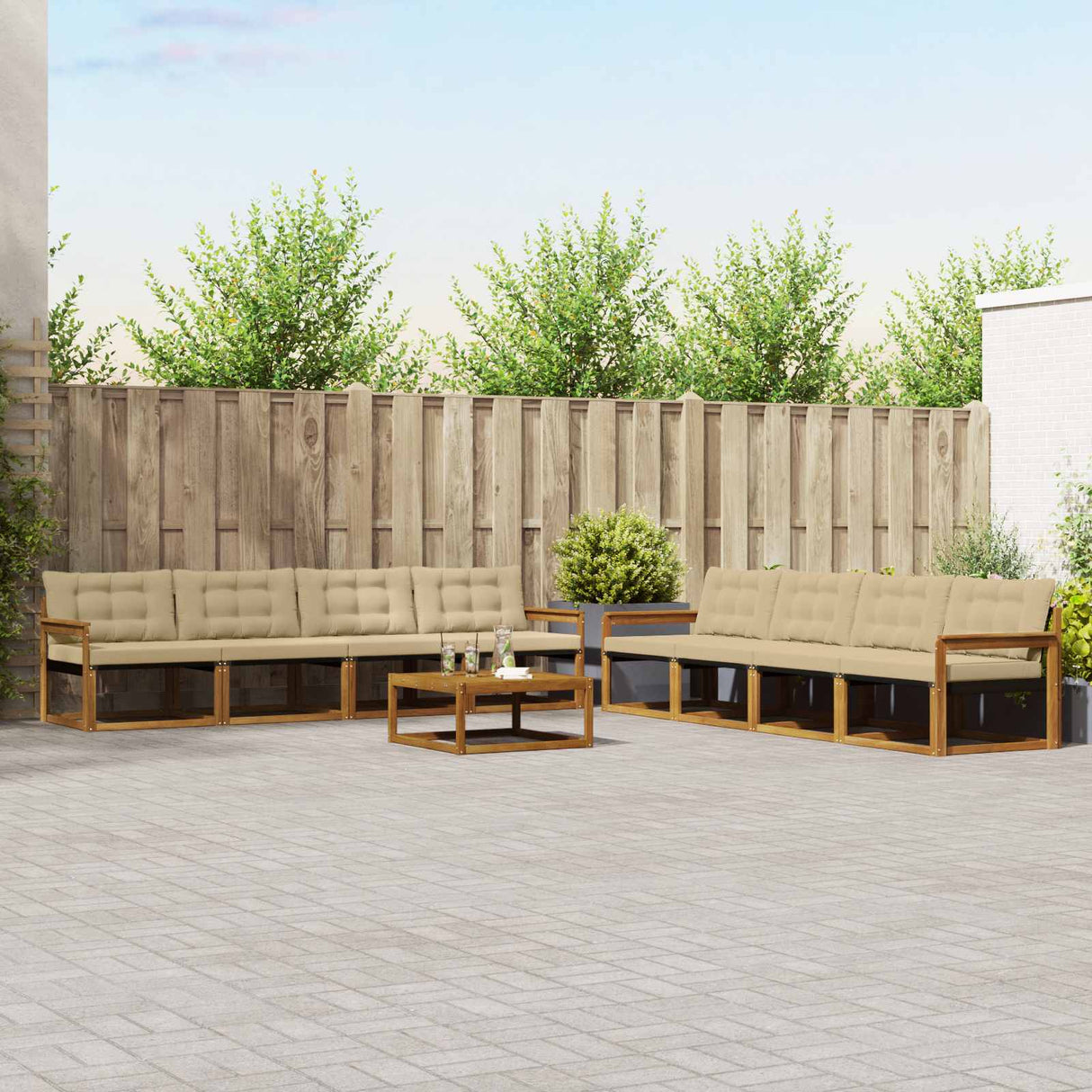 vidaXL Buiten bank set met kussen 9 pcs Natuurlijk en Crème