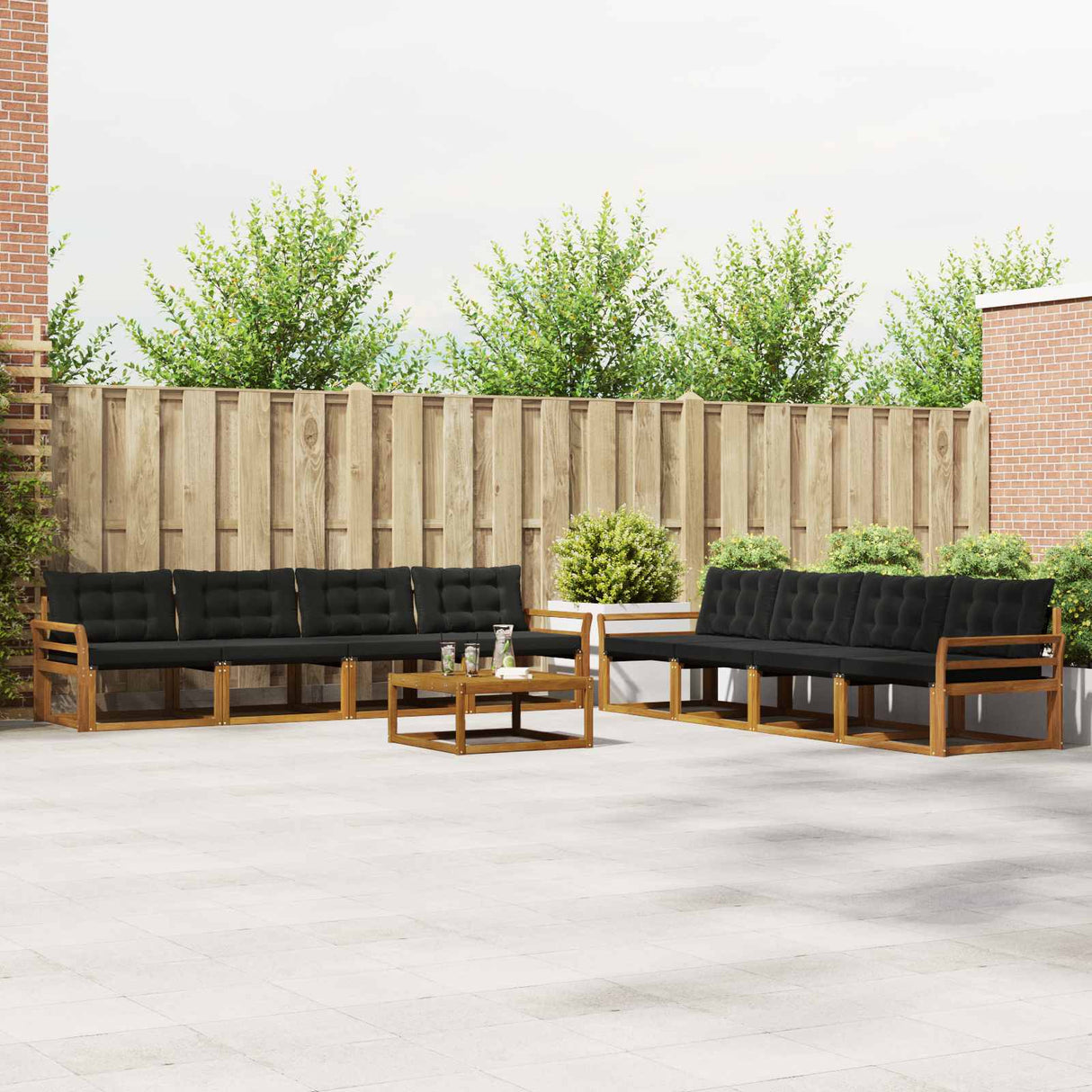 vidaXL Buiten bank set met kussen 9 pcs Natuurlijk en Crème