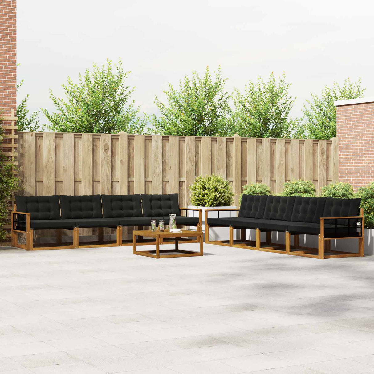 vidaXL Buiten bank set met kussen 9 pcs Natuurlijk en Crème