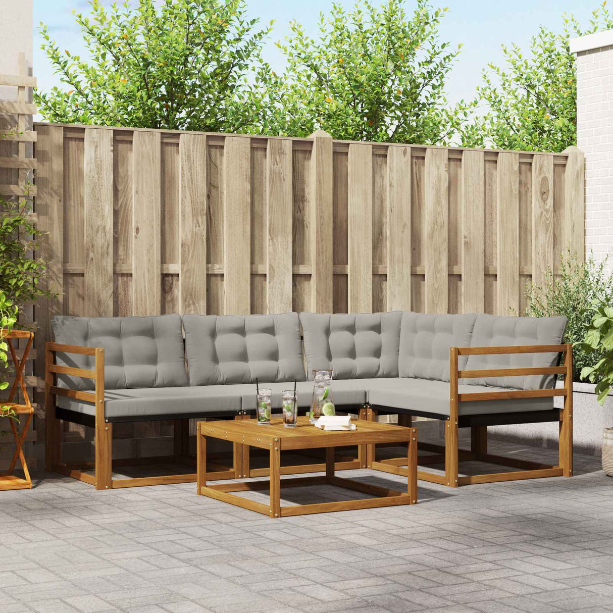 vidaXL Buiten bank set met kussen 5 pcs Natuurlijk en Crème