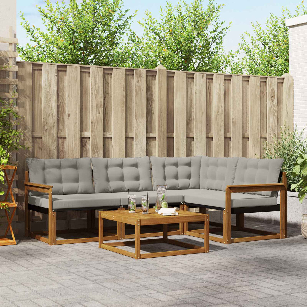 vidaXL Buiten bank set met kussen 5 pcs Natuurlijk en Crème
