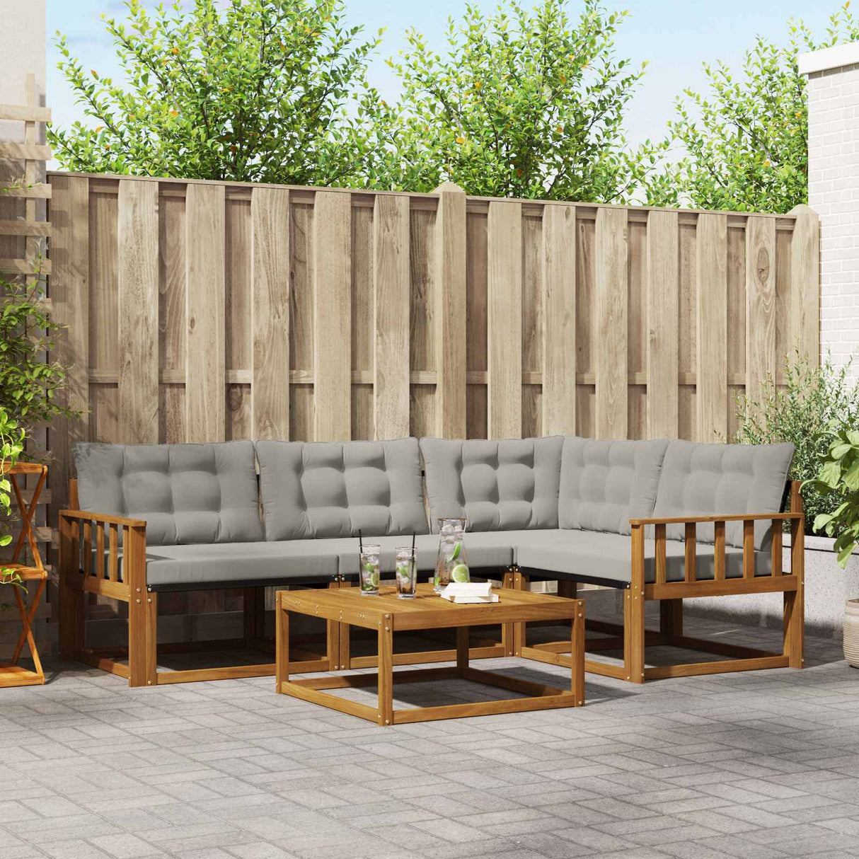 vidaXL Buiten bank set met kussen 5 pcs Natuurlijk en Crème