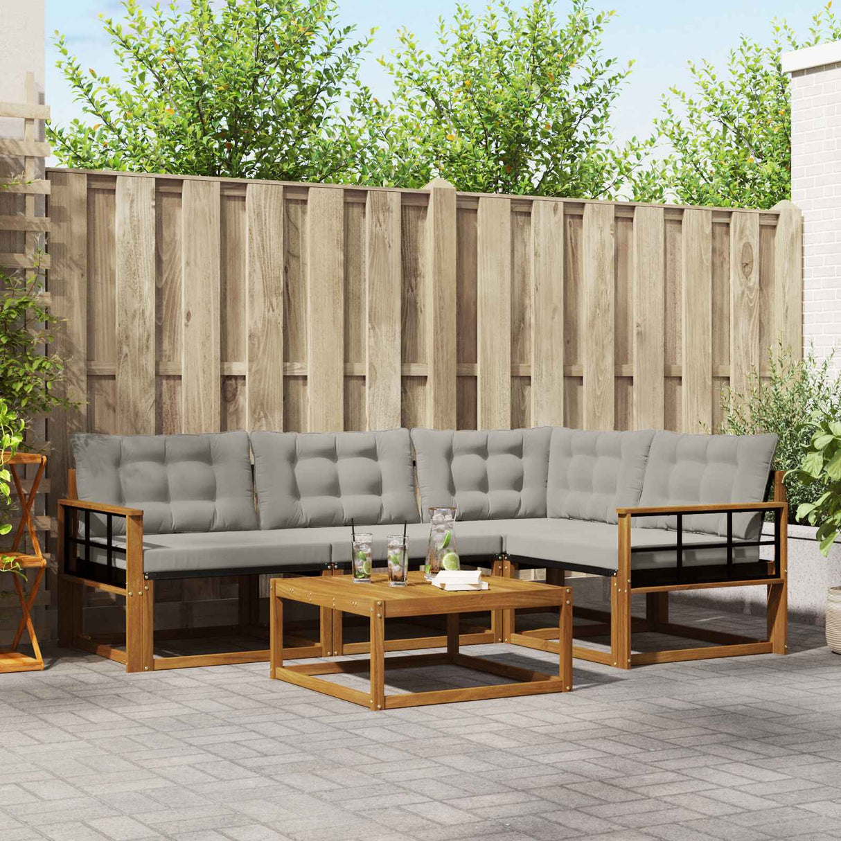 vidaXL Buiten bank set met kussen 5 pcs Natuurlijk en Crème