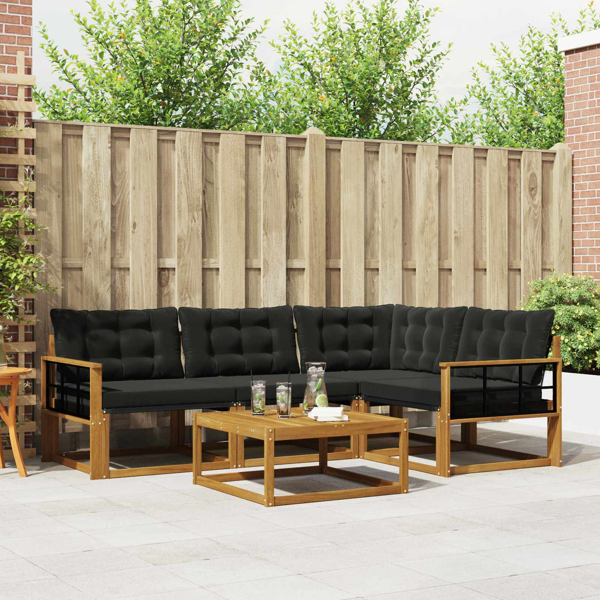 vidaXL Buiten bank set met kussen 5 pcs Natuurlijk en Crème