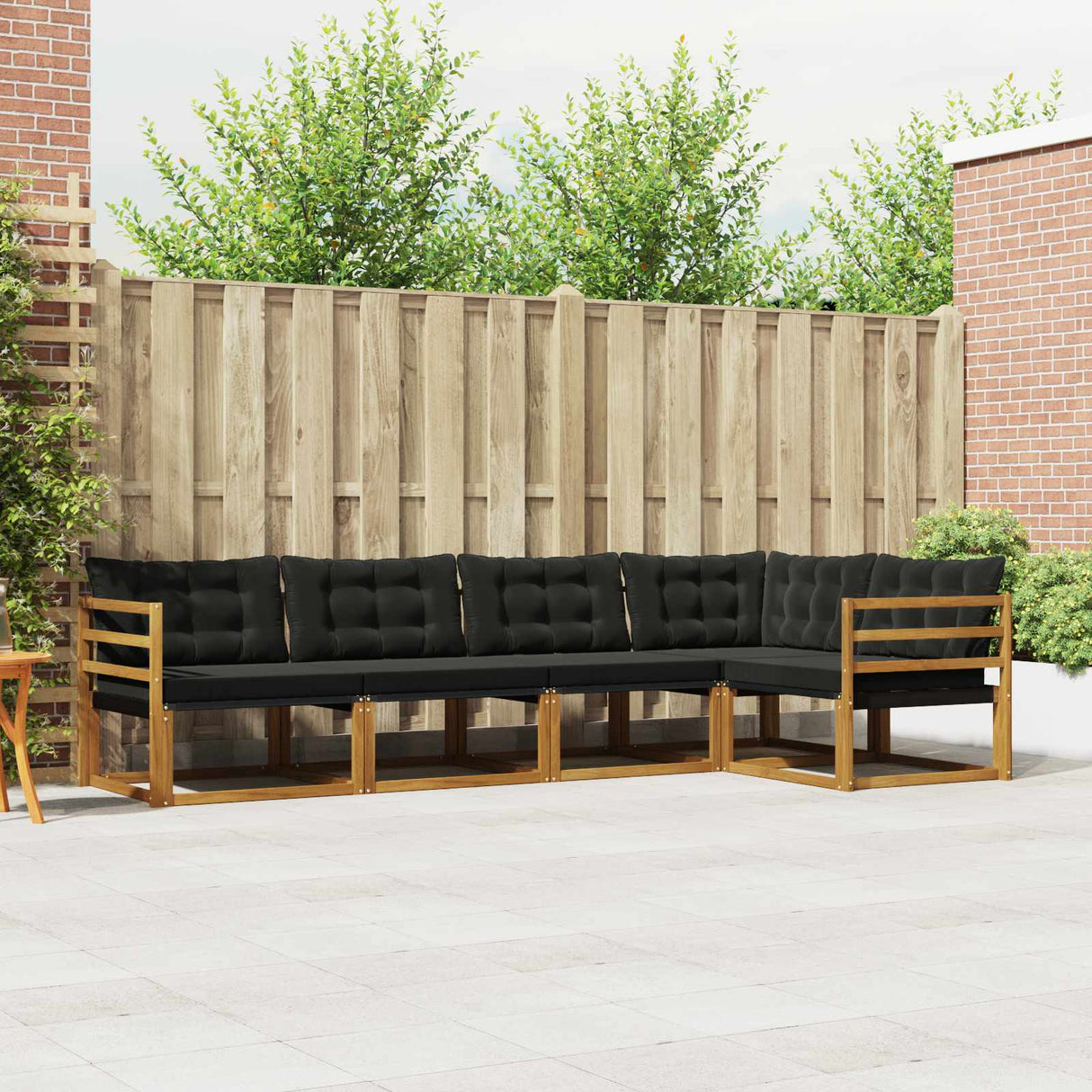 vidaXL Buiten bank set met kussen 5 pcs Natuurlijk en Crème