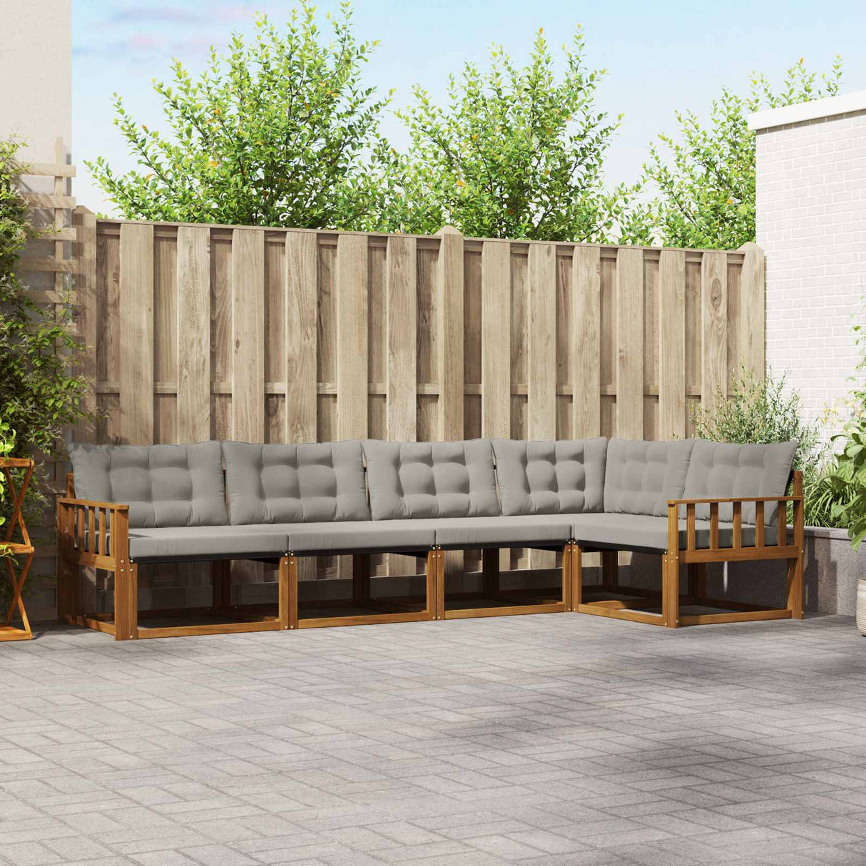 vidaXL Buiten bank set met kussen 5 pcs Natuurlijk en Crème