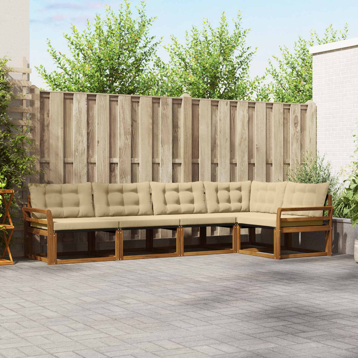 vidaXL Buiten bank set met kussen 5 pcs Natuurlijk en Crème