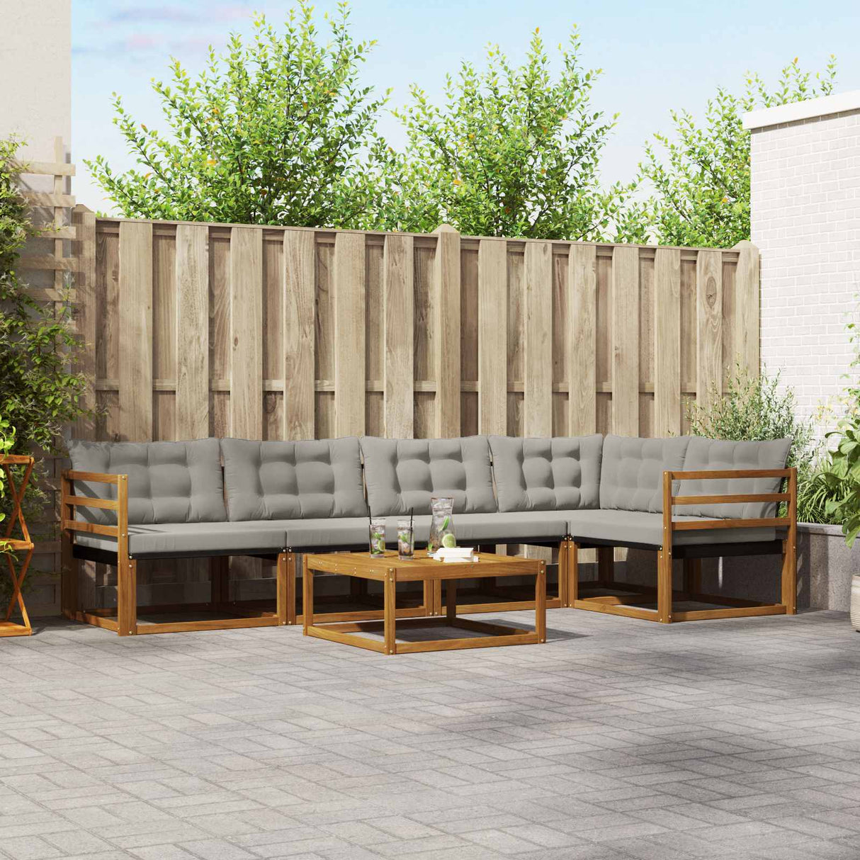 vidaXL Buiten bank set met kussen 6 pcs Natuurlijk en Crème