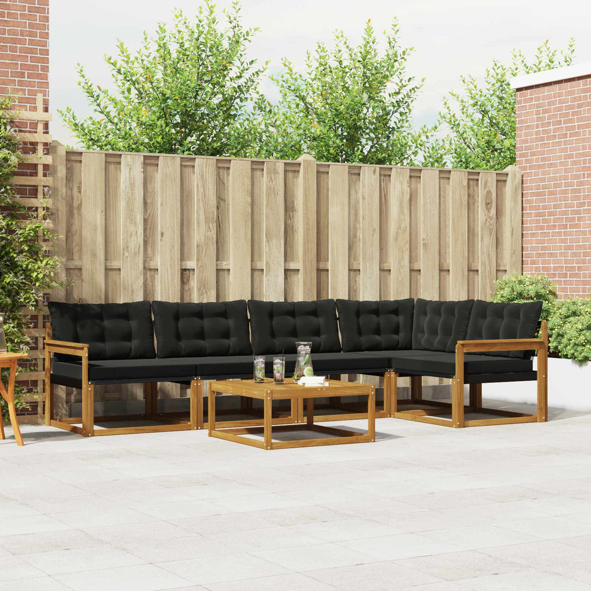 vidaXL Buiten bank set met kussen 6 pcs Natuurlijk en Crème