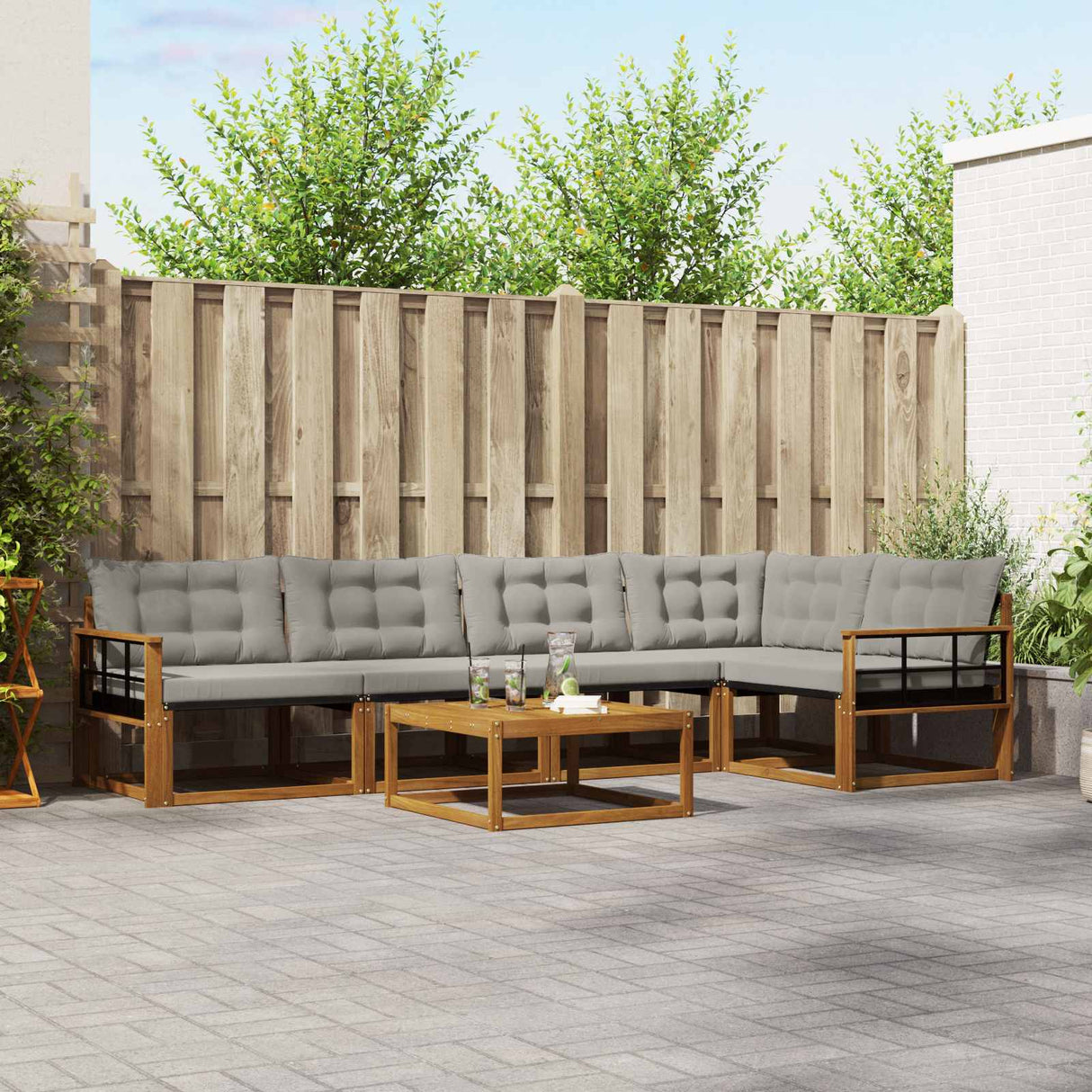 vidaXL Buiten bank set met kussen 6 pcs Natuurlijk en Crème