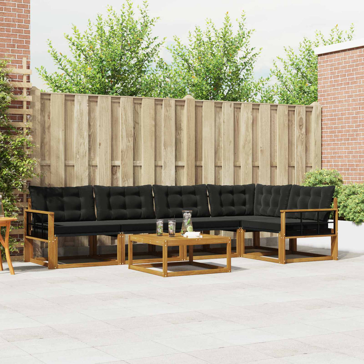 vidaXL Buiten bank set met kussen 6 pcs Natuurlijk en Crème