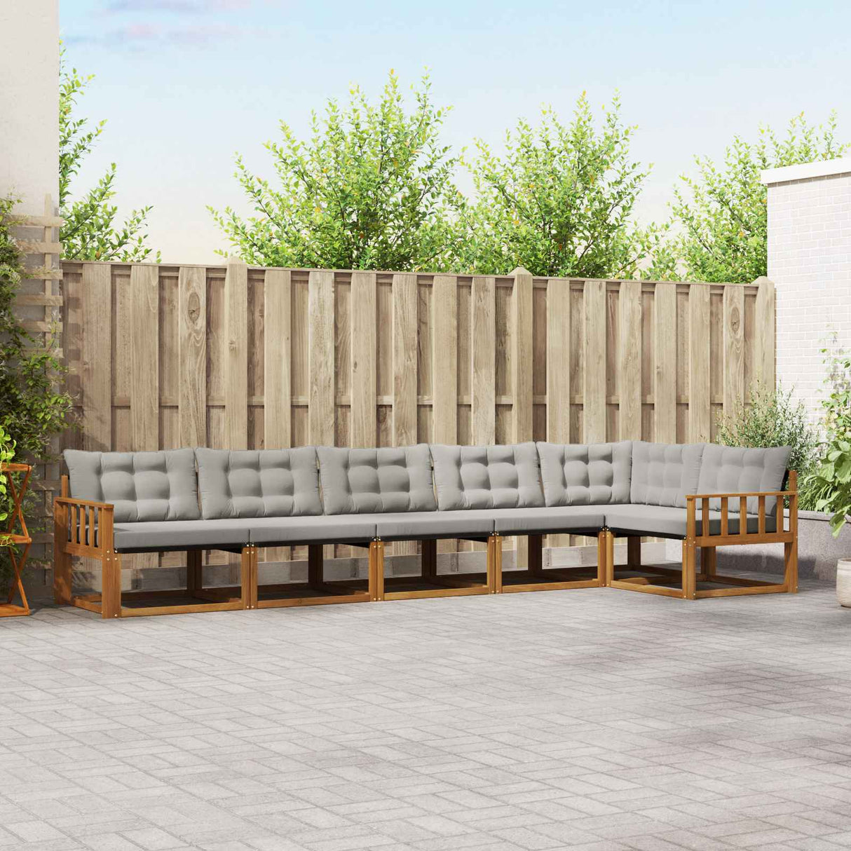 vidaXL Buiten bank set met kussen 6 pcs Natuurlijk en Crème