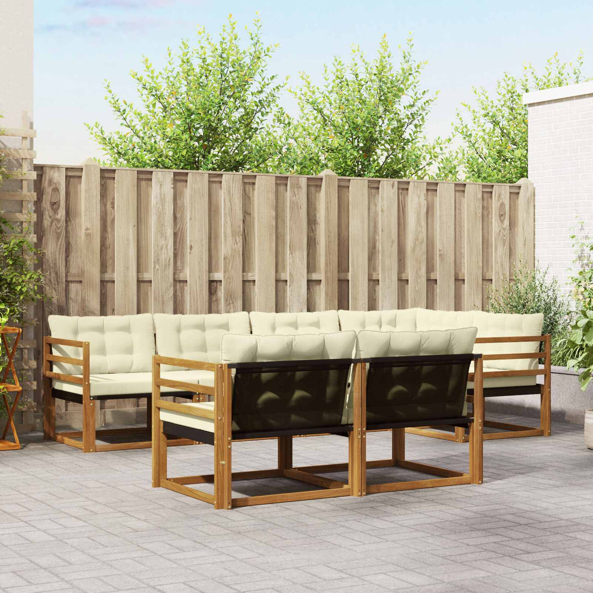 vidaXL Buiten bank set met kussen 7 pcs Natuurlijk en Crème