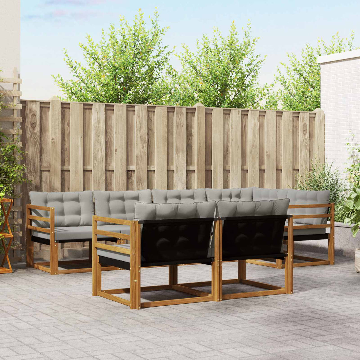 vidaXL Buiten bank set met kussen 7 pcs Natuurlijk en Crème