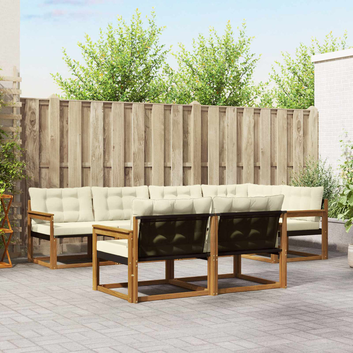 vidaXL Buiten bank set met kussen 7 pcs Natuurlijk en Crème