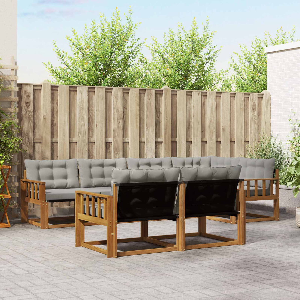 vidaXL Buiten bank set met kussen 7 pcs Natuurlijk en Crème