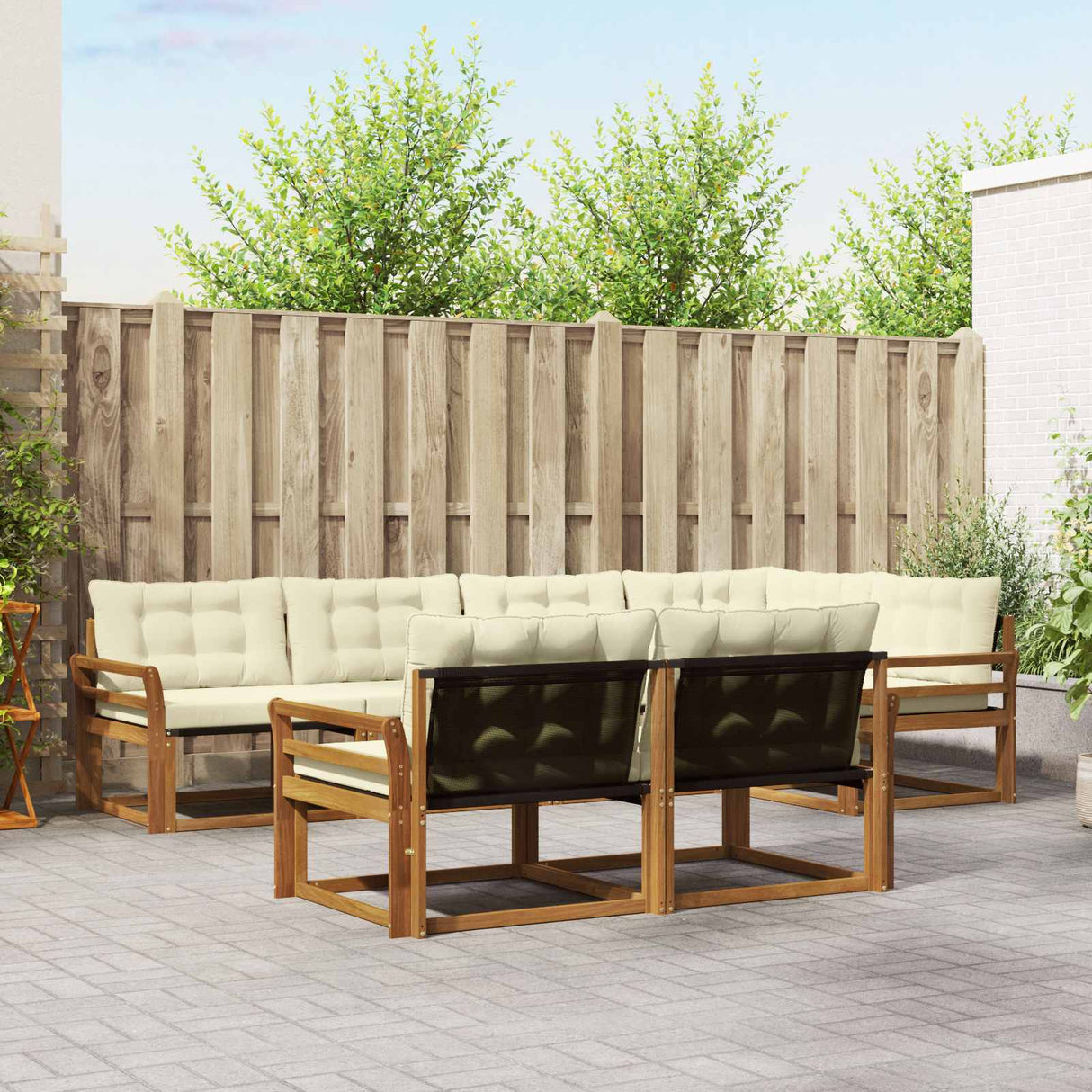 vidaXL Buiten bank set met kussen 7 pcs Natuurlijk en Crème