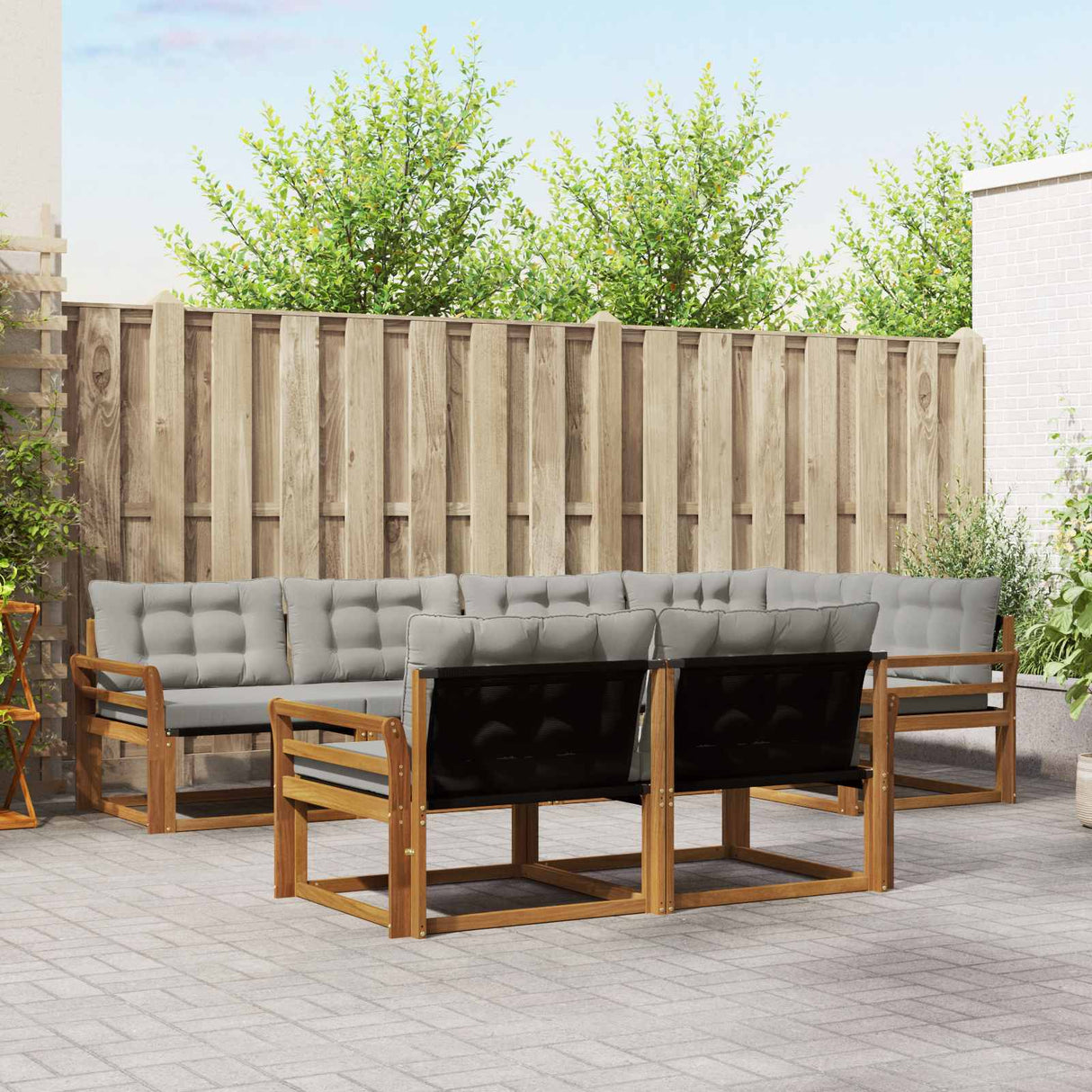 vidaXL Buiten bank set met kussen 7 pcs Natuurlijk en Crème