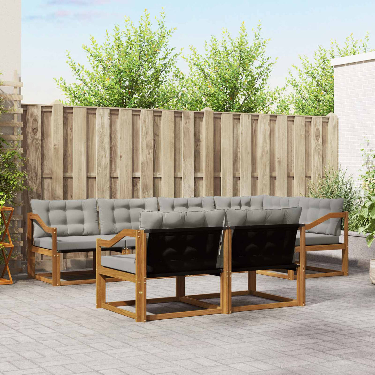 vidaXL Buiten bank set met kussen 7 pcs Natuurlijk en Crème