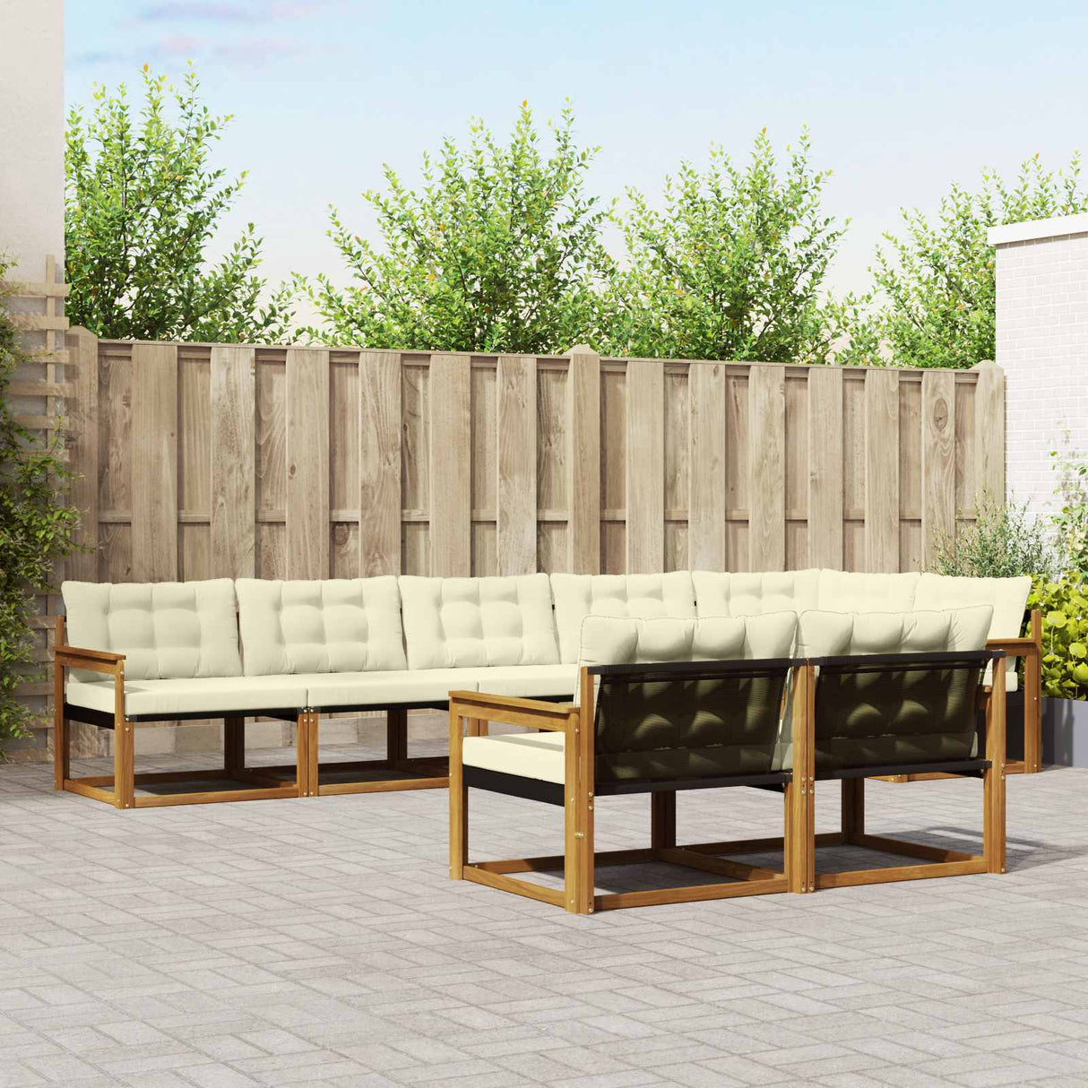 vidaXL Buiten bank set met kussen 8 pcs Natuurlijk en Crème
