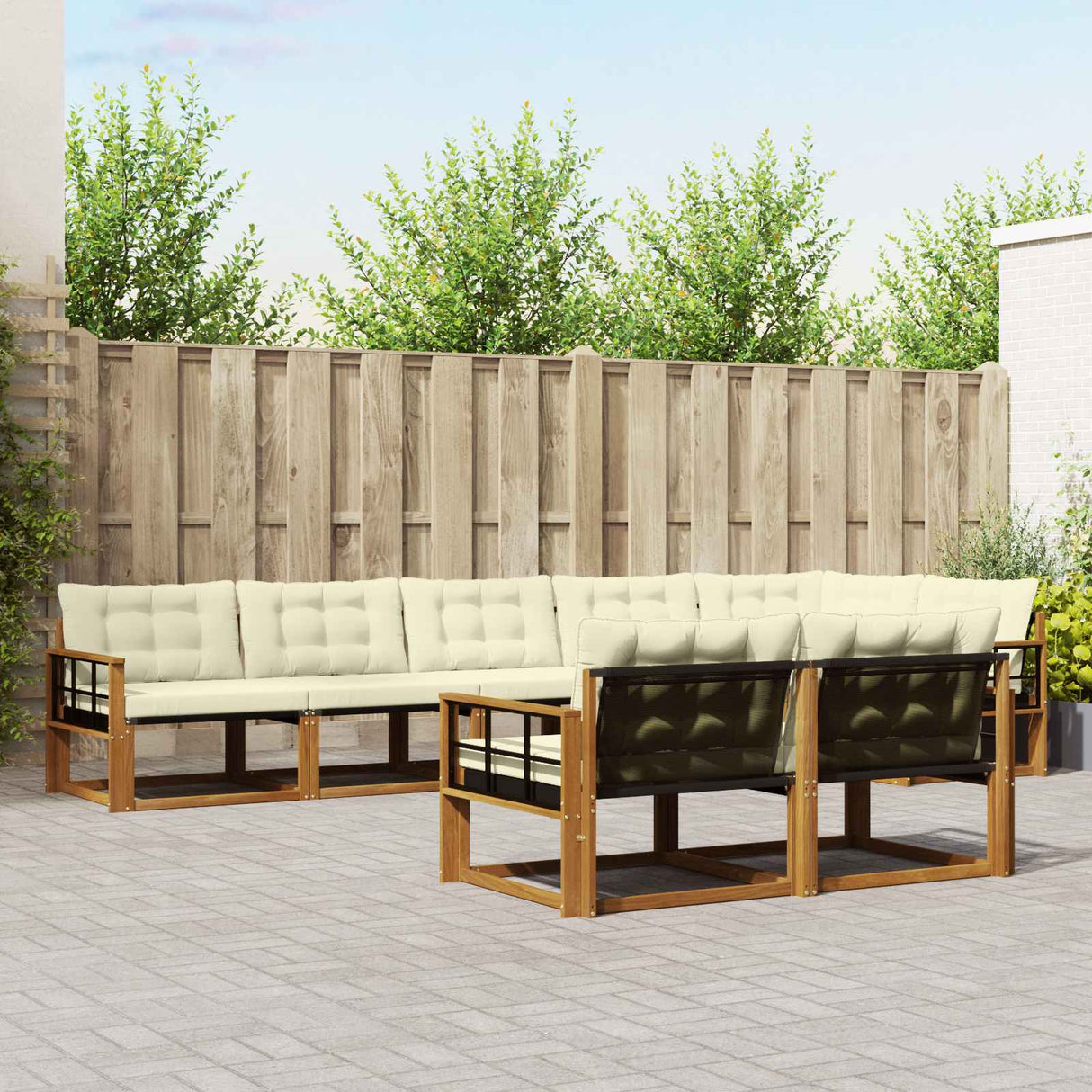 vidaXL Buiten bank set met kussen 8 pcs Natuurlijk en Crème