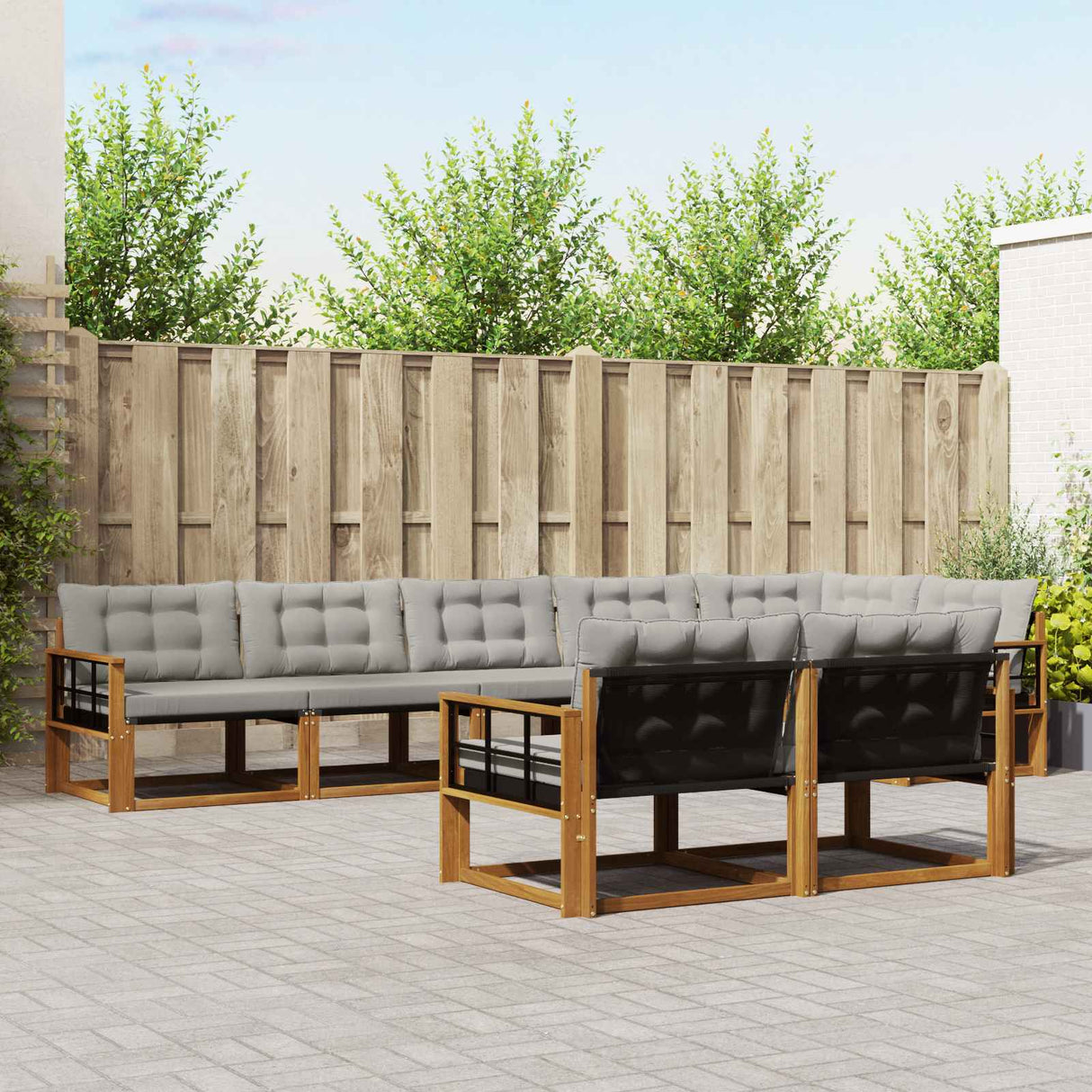 vidaXL Buiten bank set met kussen 8 pcs Natuurlijk en Crème