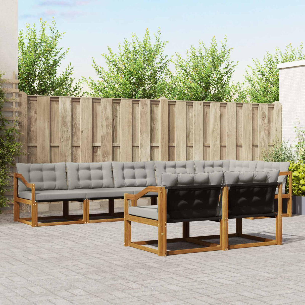 vidaXL Buiten bank set met kussen 8 pcs Natuurlijk en Crème