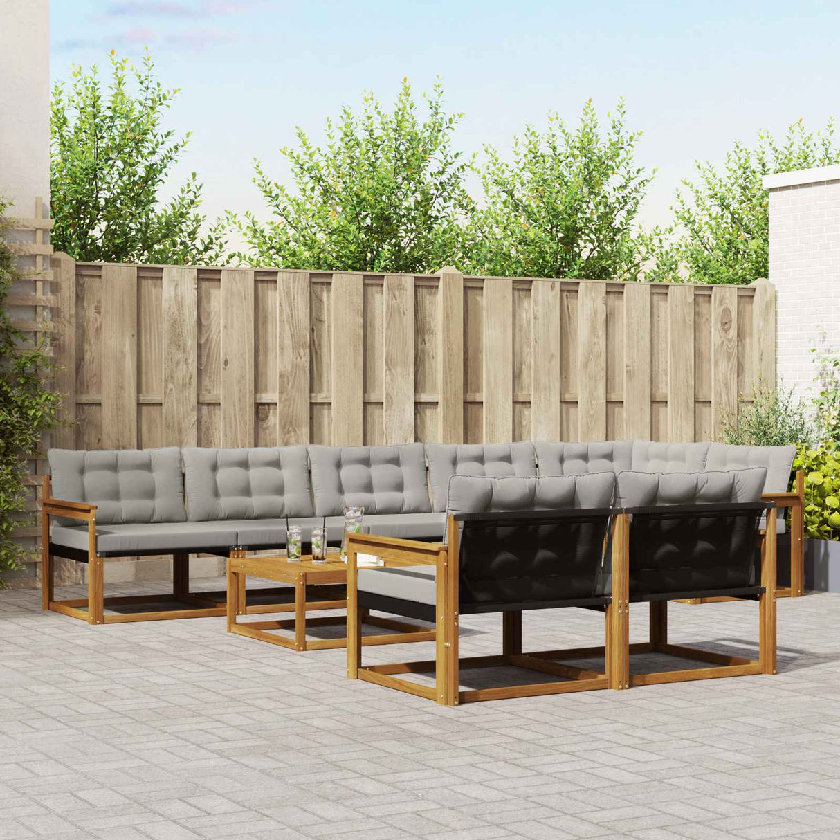 vidaXL Buiten bank set met kussen 9 pcs Natuurlijk en Crème