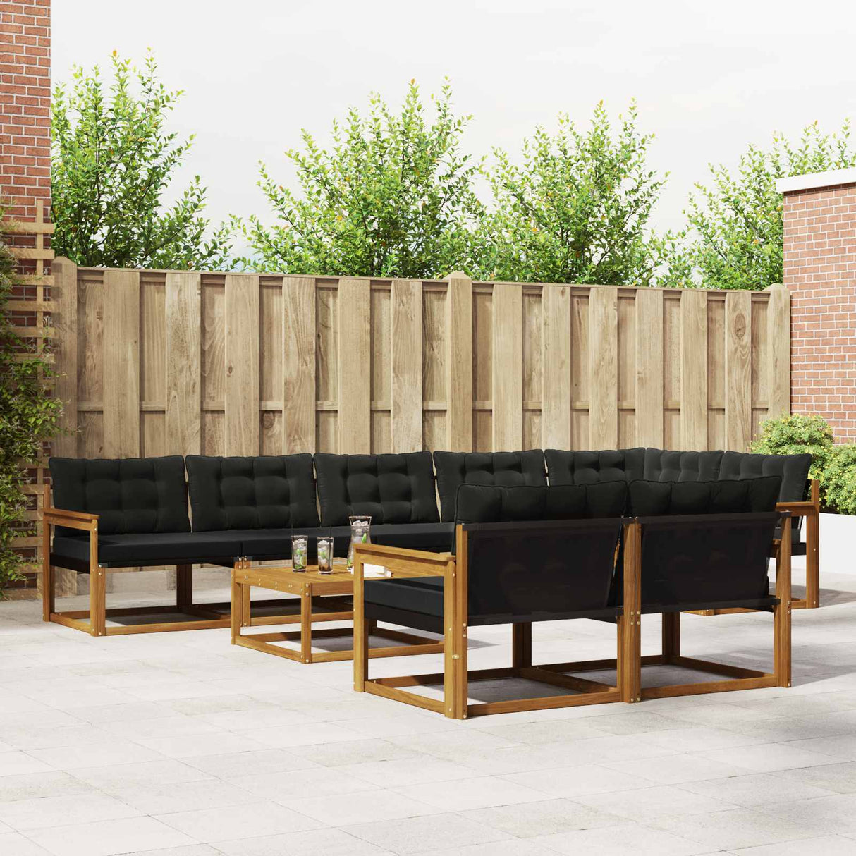 vidaXL Buiten bank set met kussen 9 pcs Natuurlijk en Crème