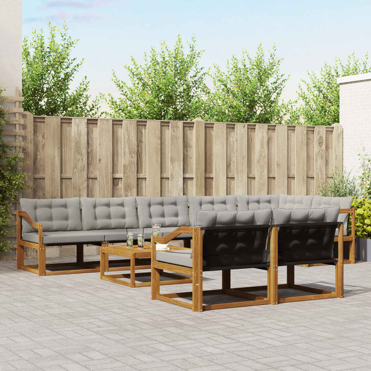vidaXL Buiten bank set met kussen 9 pcs Natuurlijk en Crème