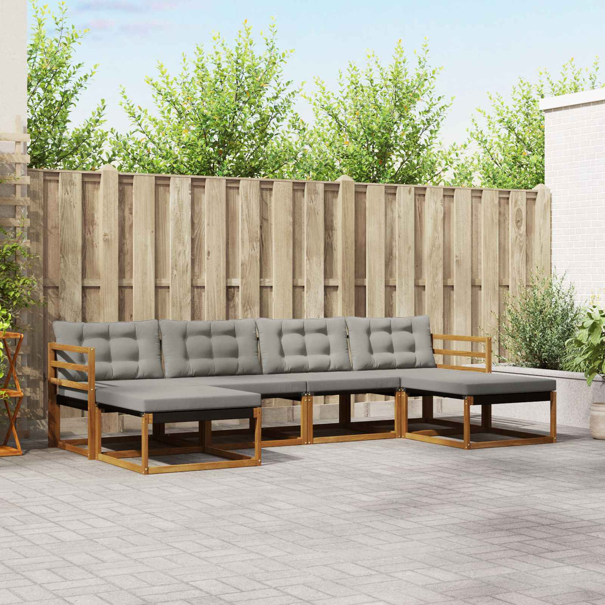 vidaXL Outdoor Sofa Set with Cushions 6 pcs Natural and Cream