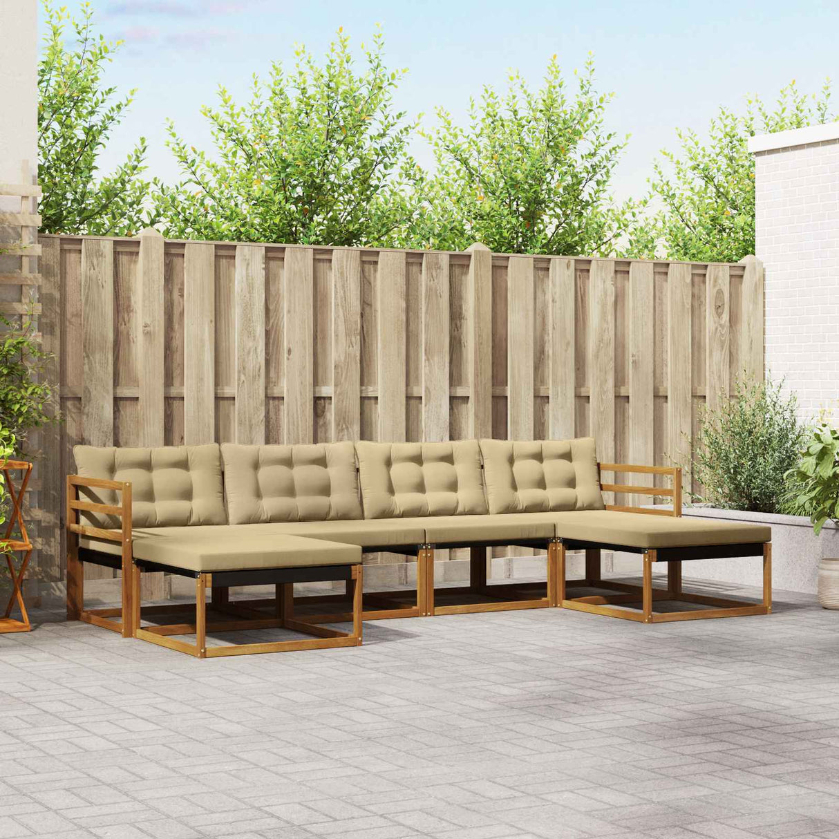 vidaXL Outdoor Sofa Set with Cushions 6 pcs Natural and Cream