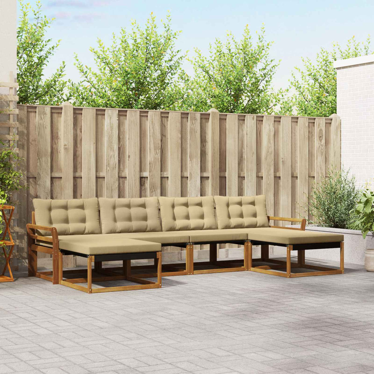 vidaXL Outdoor Sofa Set with Cushions 6 pcs Natural and Cream