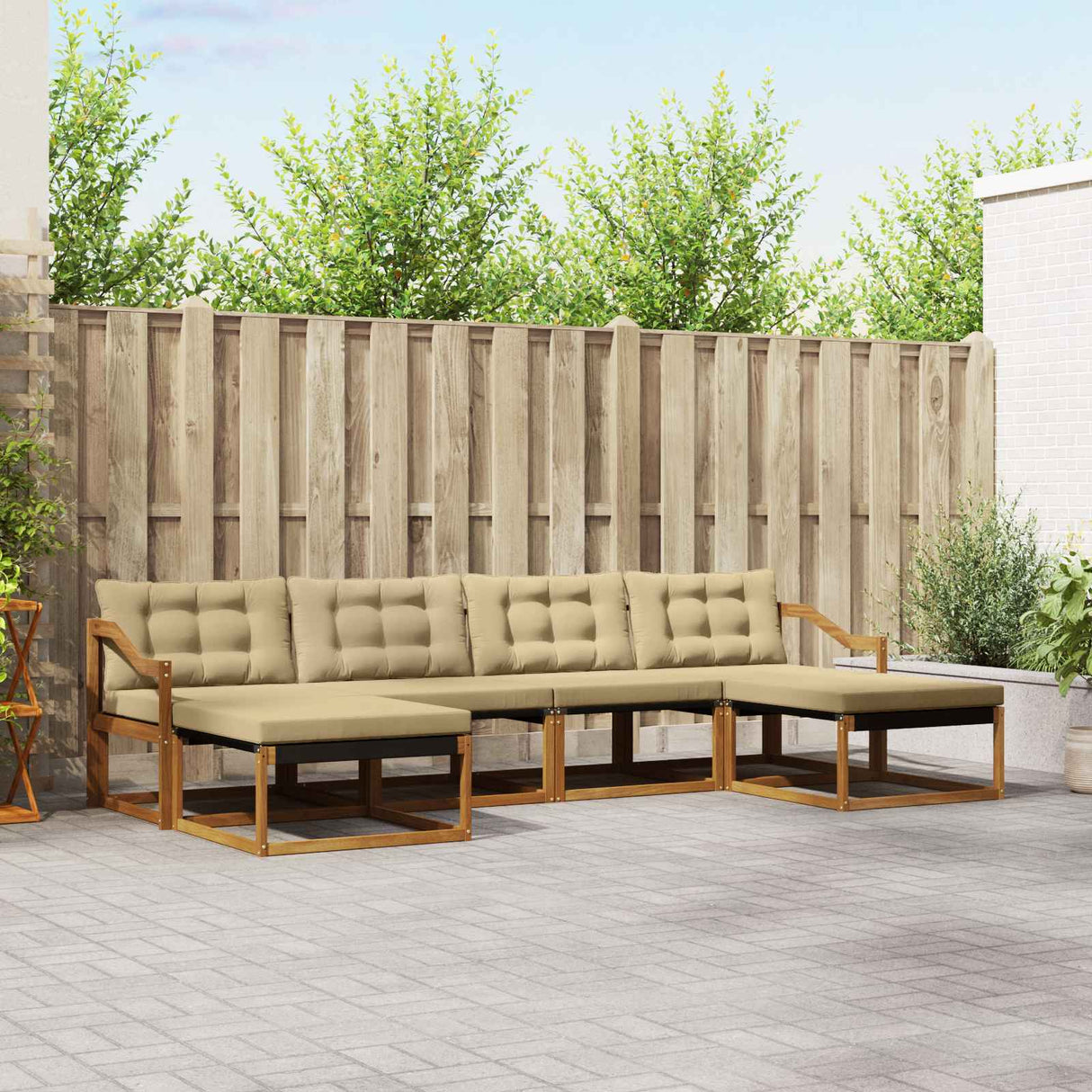 vidaXL Outdoor Sofa Set with Cushions 6 pcs Natural and Cream