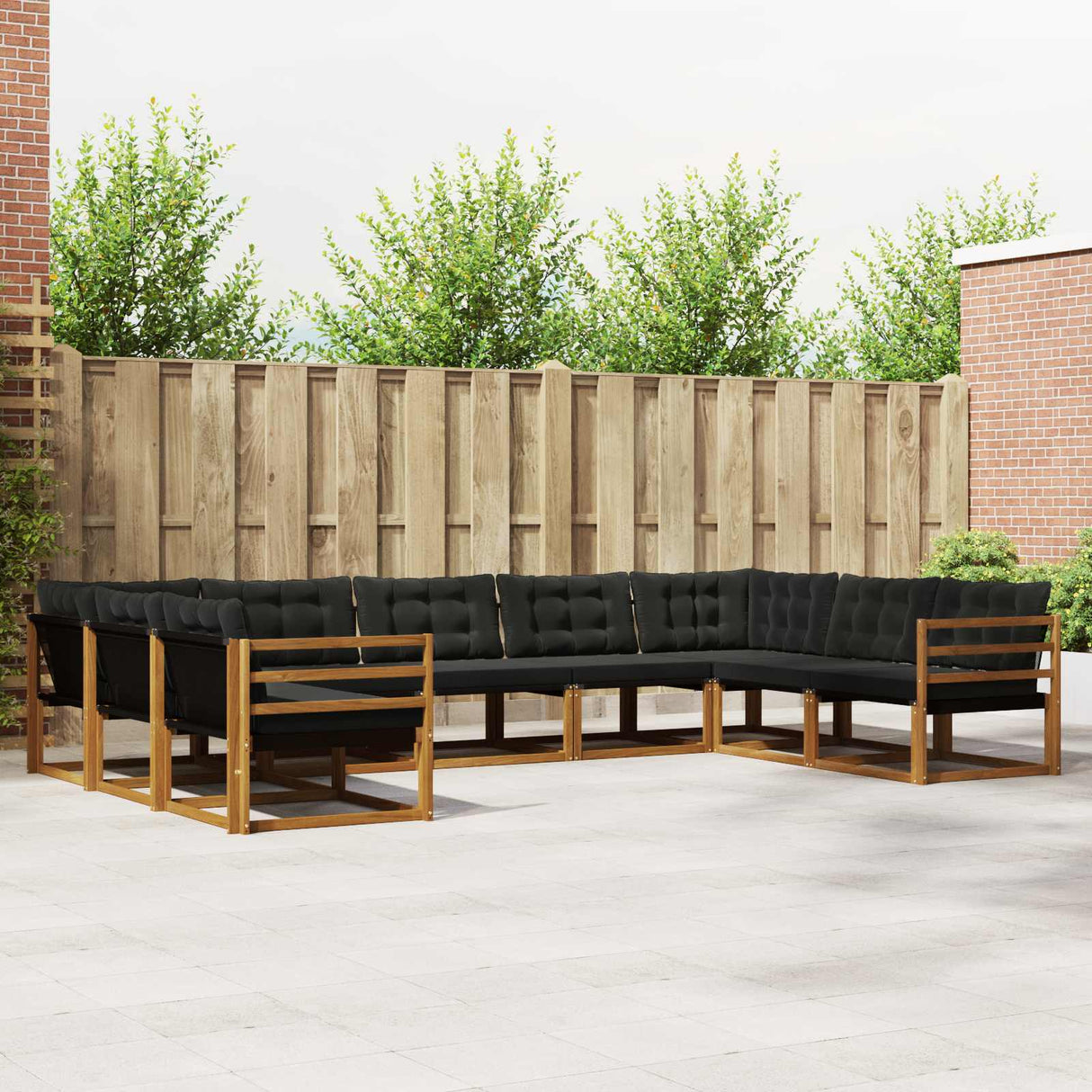vidaXL Buiten bank set met kussen 9 pcs Natuurlijk en Crème