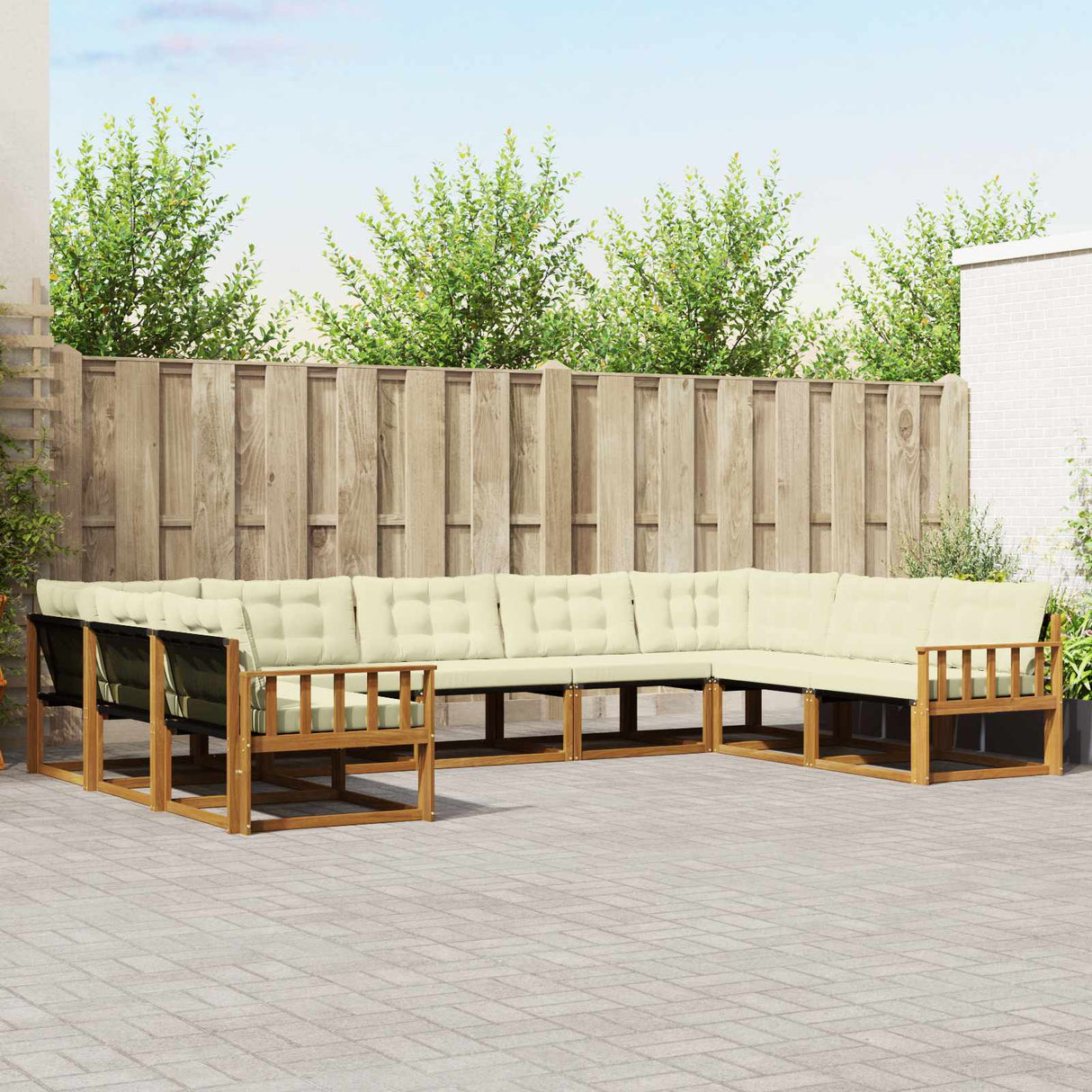 vidaXL Buiten bank set met kussen 9 pcs Natuurlijk en Crème