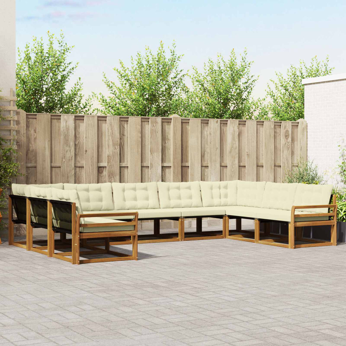 vidaXL Buiten bank set met kussen 9 pcs Natuurlijk en Crème