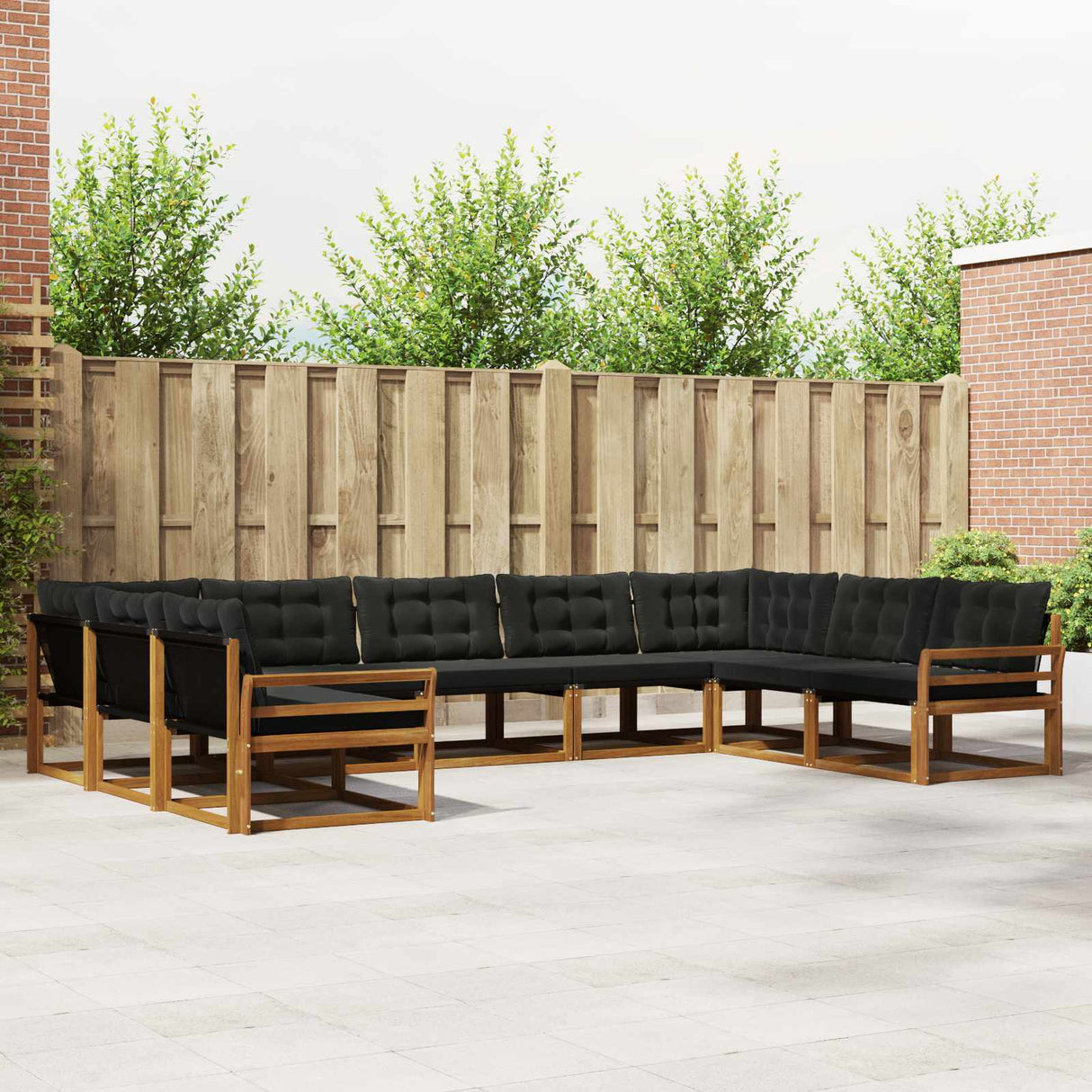 vidaXL Buiten bank set met kussen 9 pcs Natuurlijk en Crème