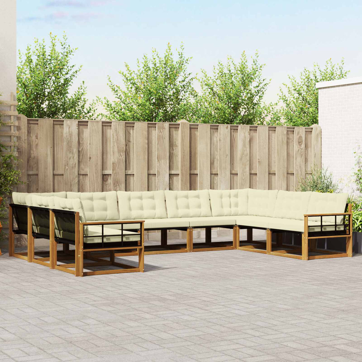 vidaXL Buiten bank set met kussen 9 pcs Natuurlijk en Crème