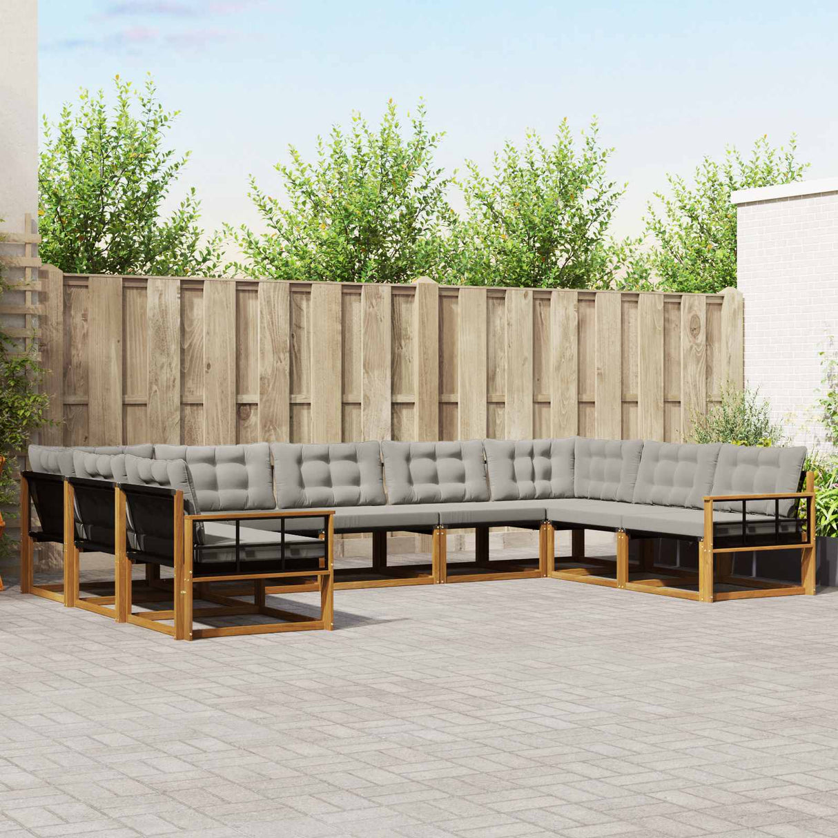 vidaXL Buiten bank set met kussen 9 pcs Natuurlijk en Crème