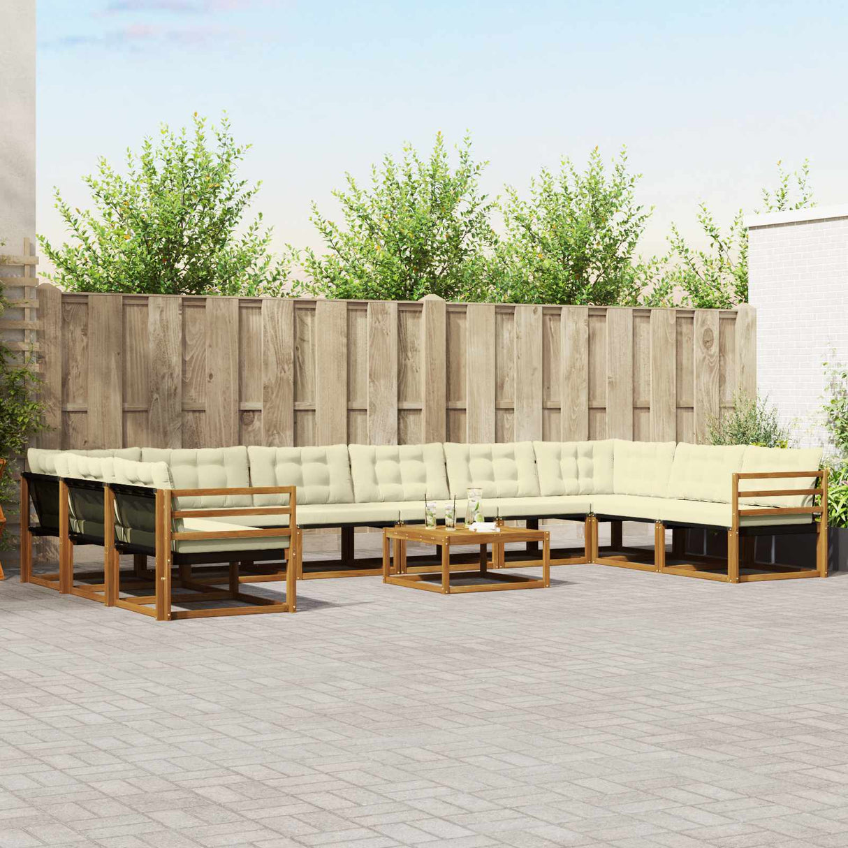 vidaXL Outdoor Sofa Set with Cushions 11 pcs Natural and Cream