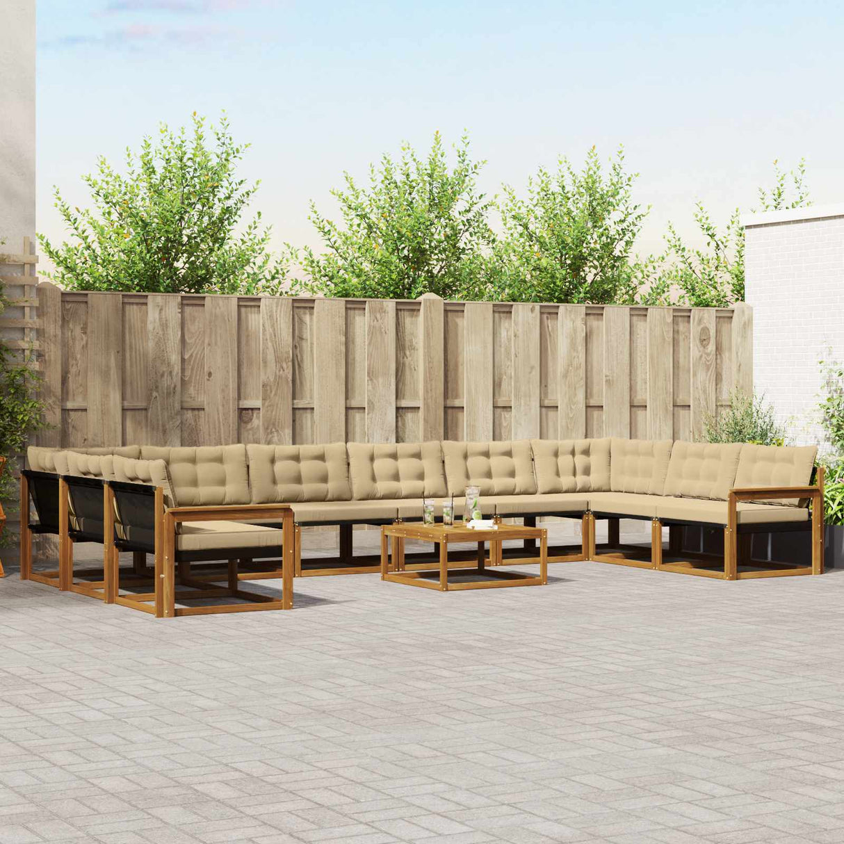 vidaXL Outdoor Sofa Set with Cushions 11 pcs Natural and Cream