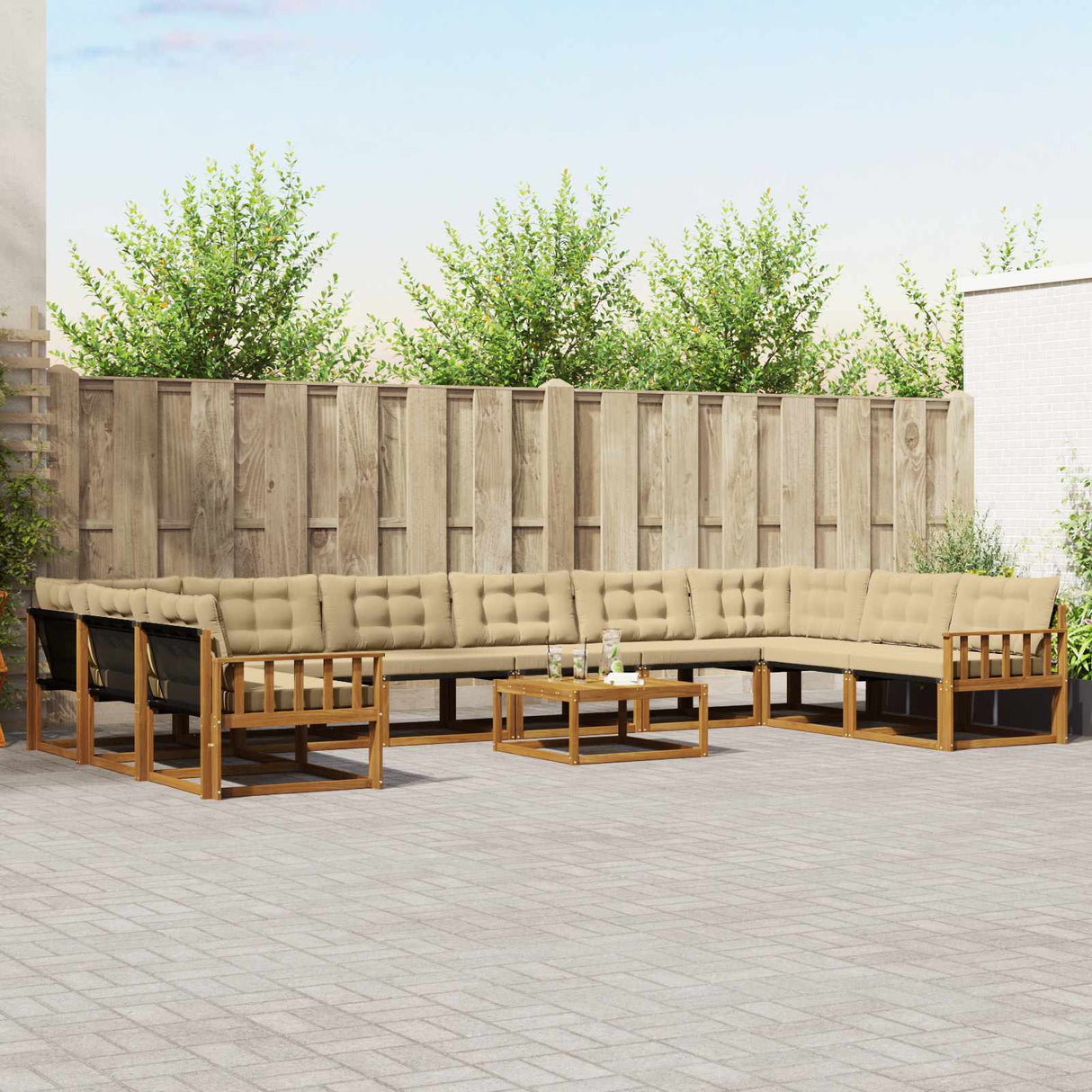 vidaXL Outdoor Sofa Set with Cushions 11 pcs Natural and Cream