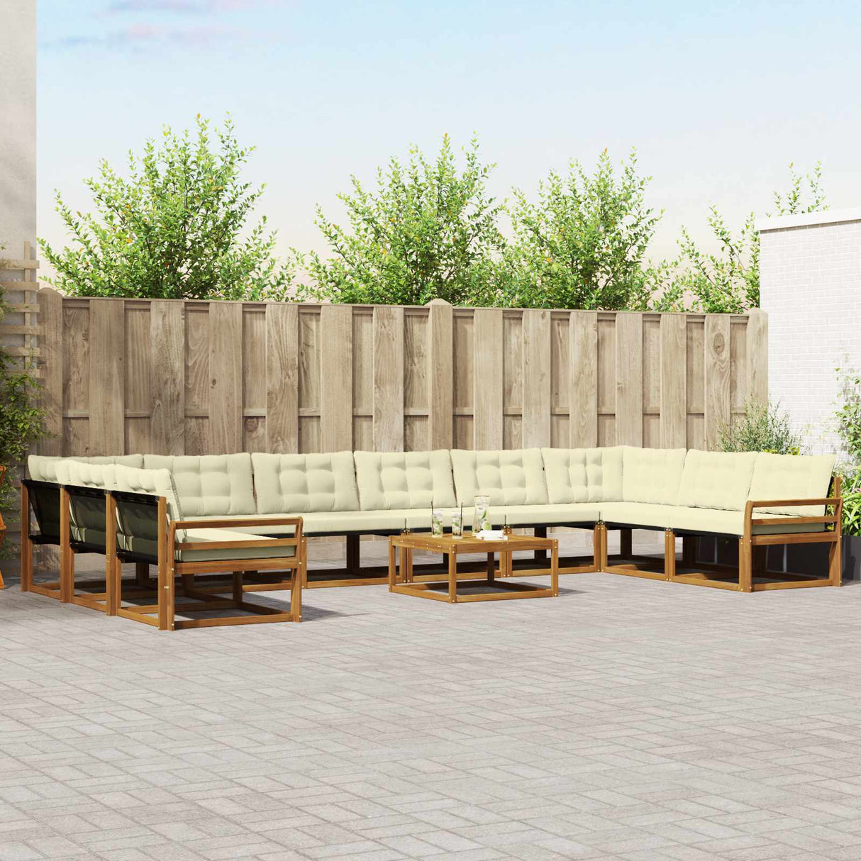 vidaXL Outdoor Sofa Set with Cushions 11 pcs Natural and Cream