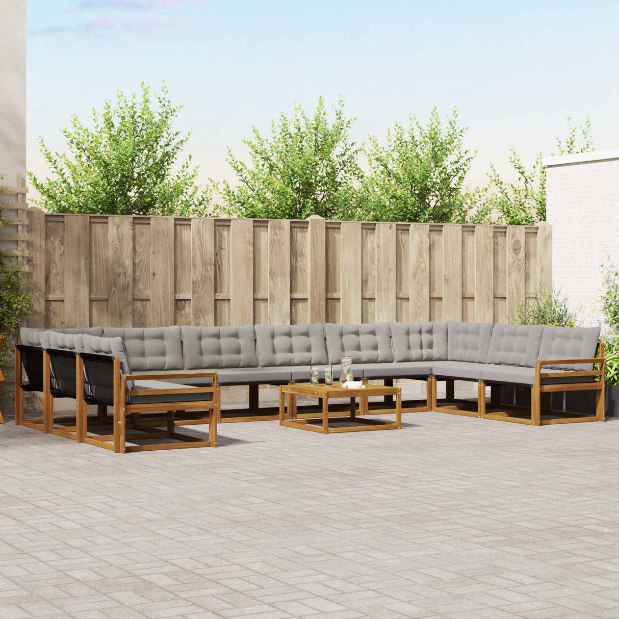 vidaXL Outdoor Sofa Set with Cushions 11 pcs Natural and Cream